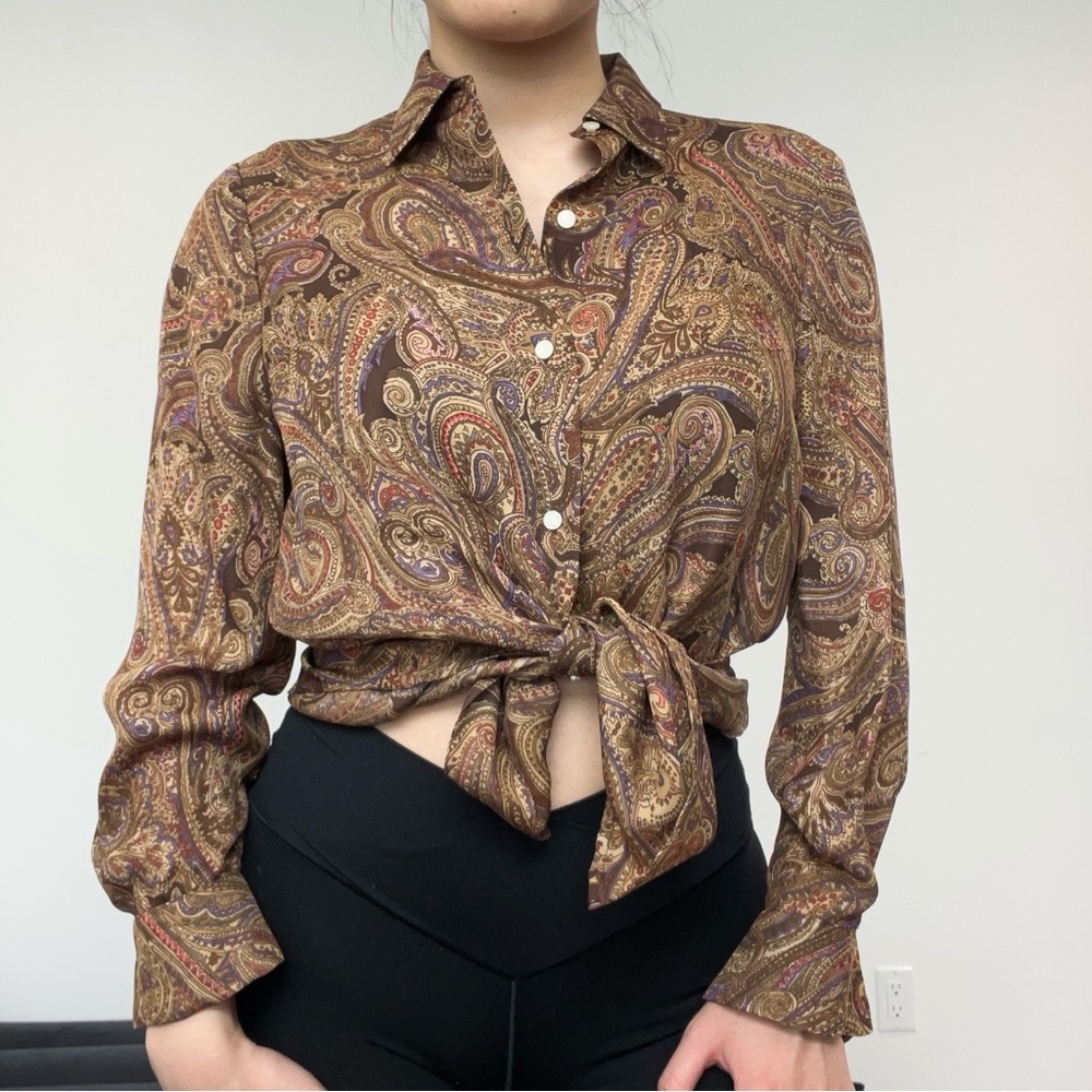 100% Silk Brown Button Down - image 2